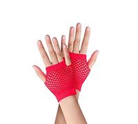 SamHeng Short Fishnet Gloves - 1 Pair Yellow Pierced Nylon Fingerless Mesh for Funky Retro Elegant Stretchy Opera Evening Party 1920s - 80s Dance Disco Costume Parties Supplies
