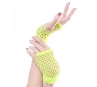 SamHeng Short Fishnet Gloves, 1 Pair Yellow Pierced Nylon Fingerless Mesh Gloves Funky Retro Elegant Stretchy Opera Evening Party 1920s Gloves for 80s Party Dance Disco Costume Parties Supplies