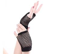 SamHeng Short Fishnet Gloves Pierced Nylon Fingerless Mesh Mitten 80s Party