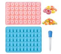 SamHeng Silicone Candy Moulds, 2 Pcs Mini Bear Donut Shaped Jelly Moulds, Non-Stick Reusable Gummy Mould, DIY Gifts for Birthday Christmas Valentine's Day