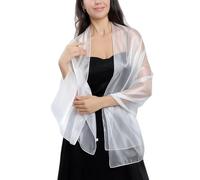 SamHeng Silky Organza Shawls and Wraps for Women, Luxury Shimmer Sheer Long Scarf 170x70CM Soft Lightweight Evening Dresses Stole Shiny Wedding Cover Up for Ladies Bridal Cocktail Party, White