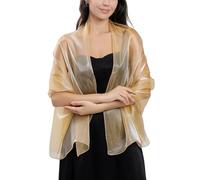 SamHeng Silky Organza Shawls and Wraps for Women, Luxury Shimmer Sheer Long Scarf 170x70CM Soft Lightweight Evening Dresses Stole Shiny Wedding Cover Up for Ladies Bridal Cocktail Party, Champagne