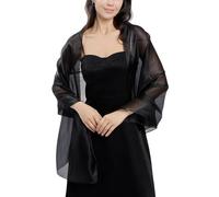 SamHeng Silky Organza Shawls and Wraps for Women, Luxury Shimmer Sheer Long Scarf 170x70CM Soft Lightweight Evening Dresses Stole Shiny Wedding Cover Up for Ladies Bridal Cocktail Party, Black
