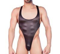 SamHeng Sissy Lingerie Bodysuit for Men Sleeveless Crossback High Cut Black
