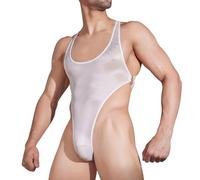 SamHeng Sissy Lingerie Bodysuit for Men Sleeveless Crossback High Cut White