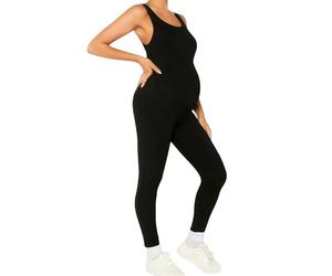 SamHeng Sleeveless Maternity Jumpsuit Black Yoga Jumpsuits Seamless Pregnancy Leggings Bodysuit U-Neck Full Length Sports Playsuit Slim Fit Casual Workout Going Outfits Activewear, XL