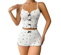 SamHeng Sleeveless Pyjamas Set for Women Heart Print Summer Cami Top and Shorts Loungewear Sleeveless Sleepwear Short PJ Set Nightwear(White/L)