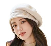 SamHeng Slouchy Beanie Hat for Women, Fashion Classic Rhinestone Buckle Winter Hat Baggy Skull Cap, Casual Cable Knit Cap Warm Hat for Ladies Girls Outdoor (Beige)