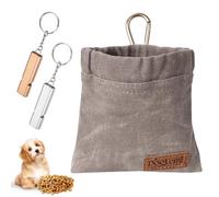 SamHeng Small Dog Treat Pouch with Training Whistle, Waterproof Dog Training Treat Bag with Automatic Closure, Hands-Free Dog Snack Pouch Puppy Dog Walking Bag with Carabiner for Daily Use (Grey)