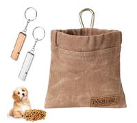 SamHeng Small Dog Treat Pouch with Training Whistle, Waterproof Dog Training Treat Bag with Automatic Closure, Hands-Free Dog Snack Pouch Puppy Dog Walking Bag with Carabiner for Daily Use (Brown)