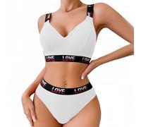 SamHeng Sports Bra and Knickers Set for Women Unpadded Cotton Bralette Brief Set Wire Free Seamless Yoga Fitness Exercise Training Bras Tops, White/L