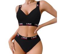 SamHeng Sports Bra and Knickers Set for Women Unpadded Cotton Bralette Brief Set Wire Free Seamless Yoga Fitness Exercise Training Bras Tops, Black/L