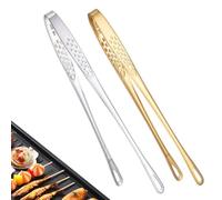 SamHeng Stainless Steel Kitchen Tongs for Cooking, 2 Pcs Multifunction Serving Tongs Buffet Tongs BBQ Tongs, 9 Inch Metal Food Tongs for Barbecue Bread Salad Grilling Meats Frying (Gold & Silver)