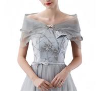 SamHeng Tulle Wedding Shawl Wrap for Women Lace Evening Cape Bridal Shoulder Covers up Scarf for Dress Prom Party Open Front Summer Wedding Dress Bolero Cardigans Elegant Capelets for women(Grey)