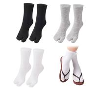 SamHeng Unisex Adult Tabi Flip Flop Socks 3 Pairs Cotton Split Toe Tabi Socks Elastic (White+Grey+Black)