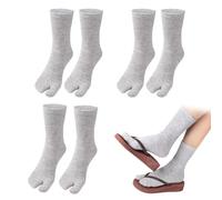 SamHeng Unisex Tabi Flip Flop Socks Japanese Geta Socks 3 Pairs Cotton Split Toe Tabi Socks Elastic for Women and Men(Grey)