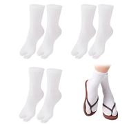 SamHeng Unisex Tabi Flip Flop Socks Japanese Geta Socks 3 Pairs Cotton Split Toe Tabi Socks Elastic for Women and Men(White)