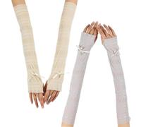 SamHeng UV Sun Protection Gloves for Women, 2 Pairs Ice Silk Cooling Arm Sleeves with Thumb Hole, Sunblock Fingerless Gloves Cycling Gloves for Summer Driving Hiking Outdoor Activities (Grey/Beige)