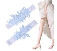 SamHeng Wedding Garters for Bride, 2 Pcs Elasticated Soft Lace Pearl Garter Bridal Prom Garter Lingerie Leg Garter Belts for Engagement Bridal Shower Bride to Be Hen Party Night Do Accessory (Blue)