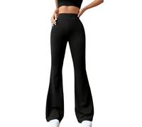 SamHeng Wide Leg Trousers for Women Black High Waisted Flared Leggings Elasticated Long Pants Stretchy Bootcut Yoga Pants for Gym Yoga Workout Casual Sports Activewear, XL