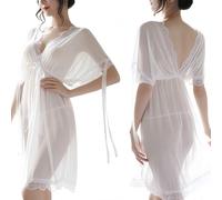 SamHeng Women Babydoll Sexy Lingerie Lace Nightwear Set Chemise Teddy V Neck Sleepwear Nightdresses(White)