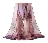 SamHeng Women Floral Chiffon Scarf Lightweight Fashion Flower Leaf Print Scarves Long Shawl Wrap Sheer Neck Scarfs Sunscreen Head Scarf Multi-use Scarves for Ladies Spring Summer Autumn (Purple)