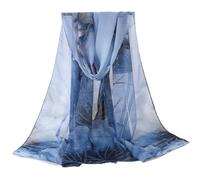 SamHeng Women Floral Chiffon Scarf Lightweight Fashion Flower Leaf Print Scarves Long Shawl Wrap Sheer Neck Scarfs Sunscreen Head Scarf Multi-use Scarves for Ladies Spring Summer Autumn (Blue)
