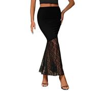 SamHeng Women High Waist Bodycon Fishtail Long Lace Skirts Black/M