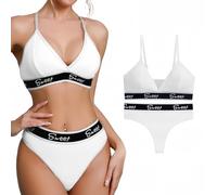 SamHeng Women’s Sports Bra and Briefs Underwear Set Unpadded Cotton Bralette Brief Set Wire Free Seamless Yoga Fitness Exercise Training Bras Tops, White/L