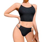 SamHeng Women’s Sports Bra and Knickers Underwear Set Shiny Unpadded Cotton Bralette Knicker Set Wire Free Seamless Fitness Training Yoga Bras Tops(Black/XL)