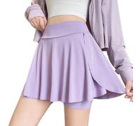 SamHeng Women's Athletic Skort with Pocket, 2-in-1 High Waisted Mini Pleated Skirt with Sport Shorts, Tummy Control Butt Lifting Running Pants for Golf Tennis Yoga Workout or Daily Wear (Purple, XL)