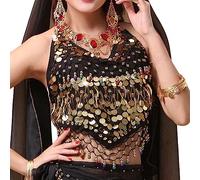 SamHeng Women's Halter Neck Bra for Belly Dance, Backless Padded Bra Top Camisole Halter Crop, Bandage Tank Top Sequins Belly Dance Crop Top for Festival Party Clubwear Black