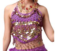 SamHeng Women's Halter Neck Bra for Belly Dance, Backless Padded Bra Top Camisole Halter Crop, Bandage Tank Top Sequins Belly Dance Crop Top for Festival Party Clubwear Purple
