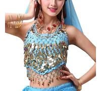 SamHeng Women's Halter Neck Bra for Belly Dance, Backless Padded Bra Top Camisole Halter Crop, Bandage Tank Top Sequins Belly Dance Crop Top for Festival Party Clubwear Light Blue