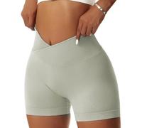 SamHeng Women's High Waisted Crossover Yoga Shorts, Seamless Quick Dry Tummy Control Hot Pants, Sexy Hip Lifting Workout Running Cycling Sport Shorts, Butt Lifting Shorts (Grey, M)