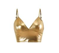 SamHeng Women's Metallic Crop Top Vest Sleeveless Wet Look Sexy V-Neck Camisole Shiny Rave Bra for Dance Festivals Costumes Night Club Party(Gold/L)