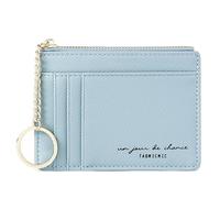 SamHeng Women's Minimalist PU Leather Card Holder Wallet with Detachable Key Fob, Blue
