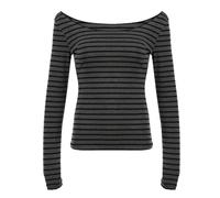 SamHeng Women's Off The Shoulder Striped Long Sleeve Casual Loose Blouses, Sexy Basic Slim Fitted Tops, Stretchy Going Out Pullover Crop Tops for Work Daily Life