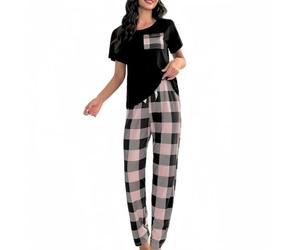 SamHeng Women's Pyjama Set Round Neck Short Sleeve Tops and Long Pants Soft Sleepwear Loungewear Summer Pjs Set Casual Nightwear for Ladies(Pink/XL)