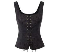 SamHeng Womens Renaissance Corset Vintage U Neck Lace-up Jacquard Waistcoat | Faux Suede Medieval Floral Printed Sleeveless Pirate Vest,Drawstring Halloween Steampunk Gothic Bodice Top Cosplay Costume