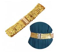 SamHeng Womens Sequin Belt Stretchy Glitter Belts Shiny 80s Belts, Gold