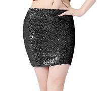 SAMHENG Women's Sequin Skirts, Sparkle Stretchy Bodycon Glitter Skirts, Shiny Short Hip Wrap Skirt Mini Skirt for Party Cocktail Dress Performance Costume Black