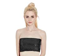 SamHeng Women's Sequin Sparkly Strapless Tube Tops, Non-Padded Stretchy Bralette, Black, One Size