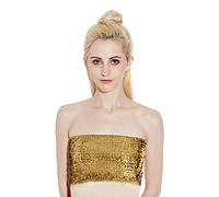SamHeng Women's Sequin Sparkly Strapless Tube Tops, Non-Padded Stretchy Bralette, Golden, One Size
