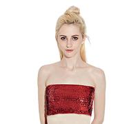 SamHeng Women's Sequin Sparkly Strapless Tube Tops, Non-Padded Stretchy Bralette, Red, One Size