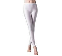 SamHeng Women's Shiny Leggings, Solid Color High Waisted Skinny Pants Stretchy Glossy Spandex Tights Workout Gym Yoga Sports Pants Slim Fit Dance Trousers for Disco Nightclub Rave Party (White)