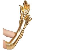 SamHeng Women's Shiny Long Stretchy Elbow Length PU Leather Opera Gloves