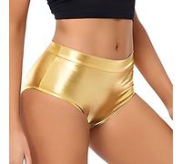 SamHeng Women's Shiny Metallic Hot Pants, Ballet Dance Underwear, Wet Look High Waist Booty Shorts for Dancewear, Nightclub, Rave, Party Performance Costume Gold
