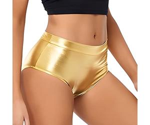 SamHeng Women's Shiny Metallic Hot Pants, Ballet Dance Underwear, Wet Look High Waist Booty Shorts for Dancewear, Nightclub, Rave, Party Performance Costume Gold