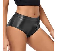 SamHeng Women's Shiny Metallic Hot Pants, Sexy Stretchy Ballet Dance Underwear Shorts, Wet Look High Waist Booty for Dancewear Nightclub Rave Party Performance Costume Black